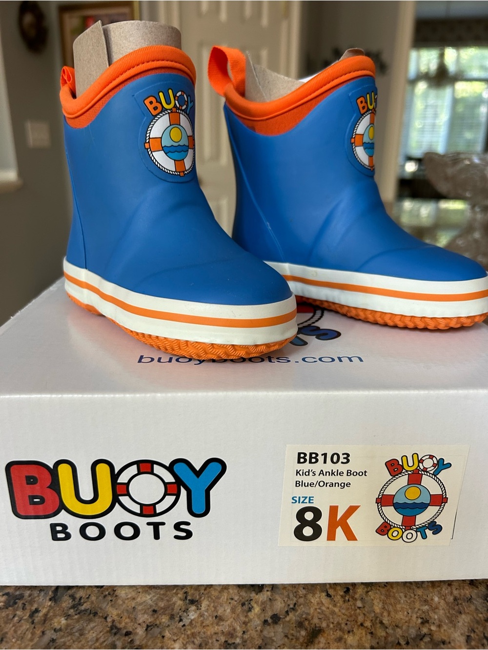 Kids' Blue & Orange Ankle Rain Boots